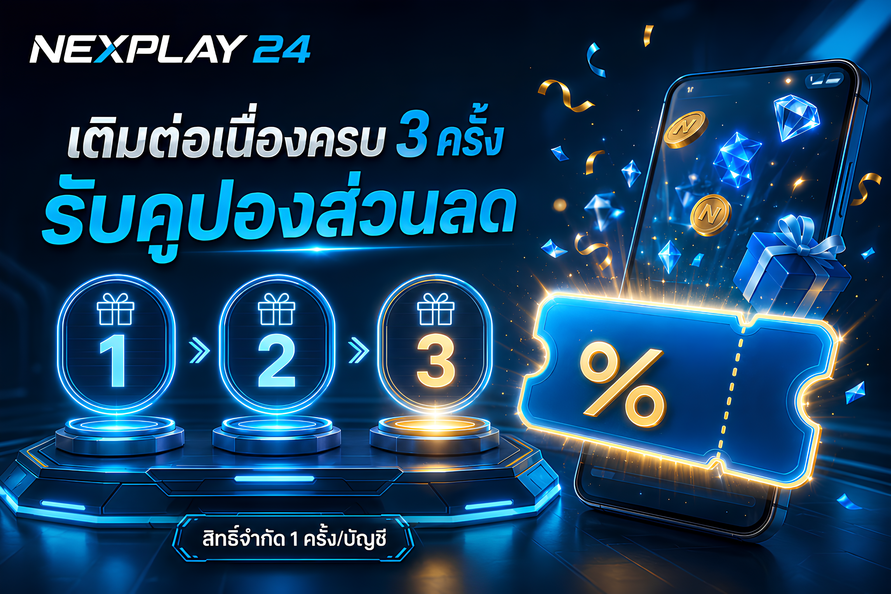 เติมต่อเนื่องครบ 3 ครั้ง รับคูปองส่วนลด